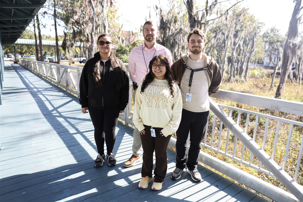 students w principal on bridge