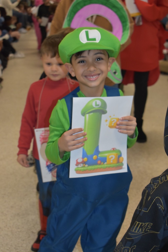 student walking in parade as louigi from mario
