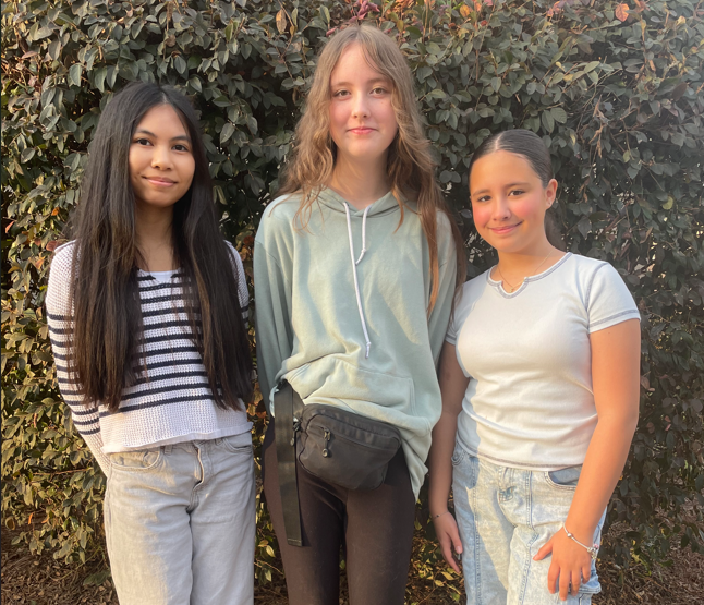 Left to right Julia Bautista, 8th grade; Lia Mapel, 7th grade; Emery Sandoval, 6th grade