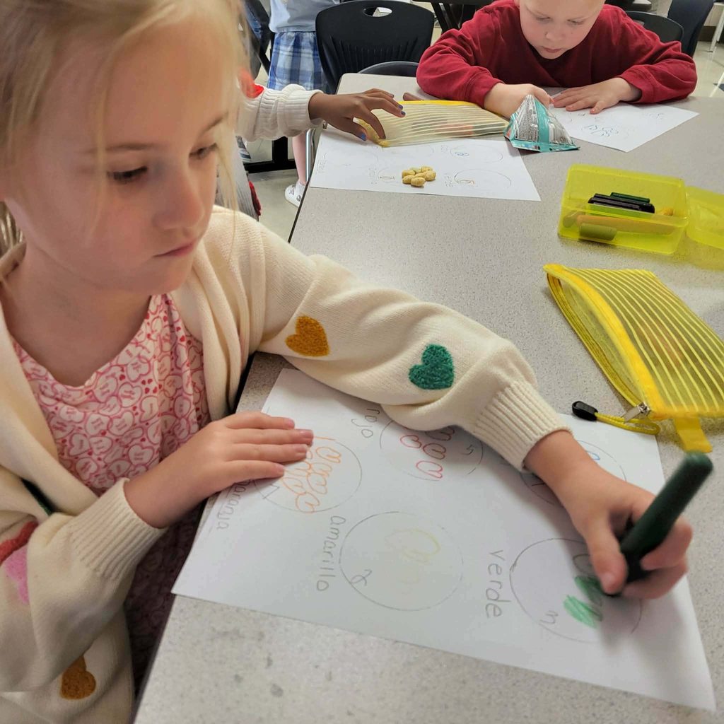 students working on assignment by coloring