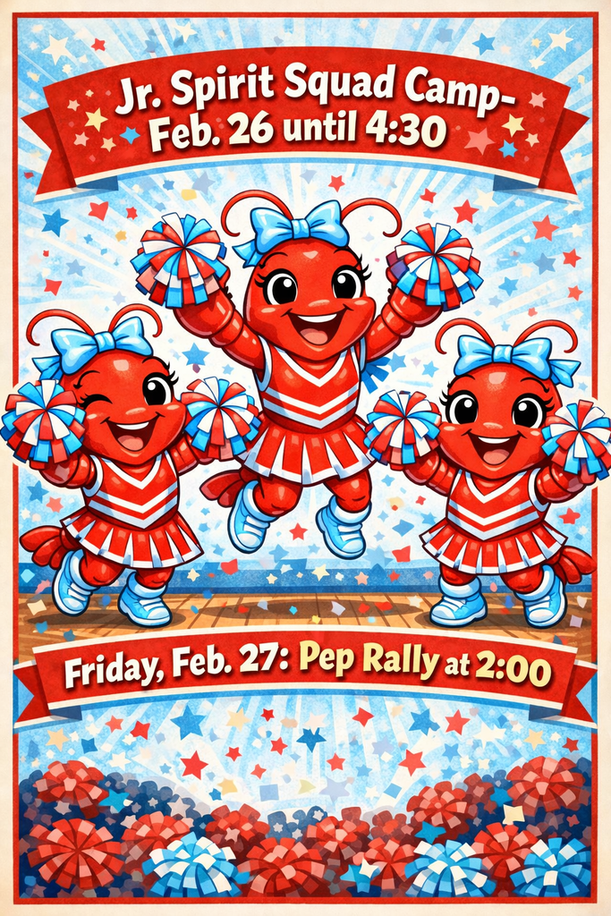 jr spirit squad camp feb. 26 until 4:30, friday, feb. 27 pep rally at 2;00