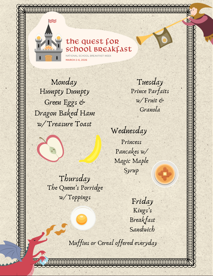 March 2 - March 6 breakfast menu