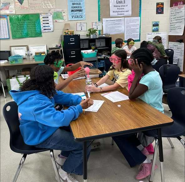 students doing experiment