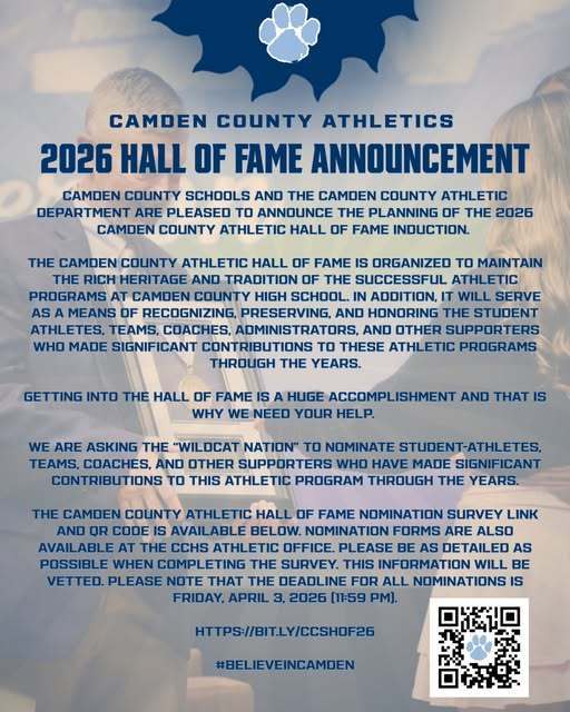 2026 Camden County Athletics Hall of Fame Announcement Graphic