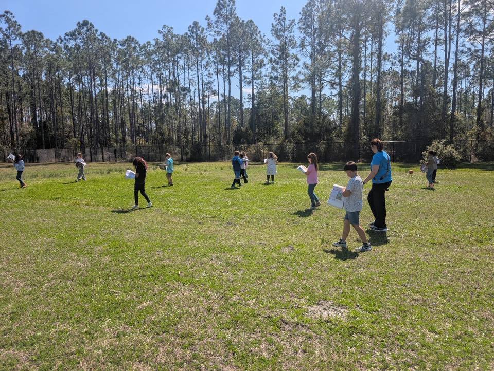 students walking and reading
