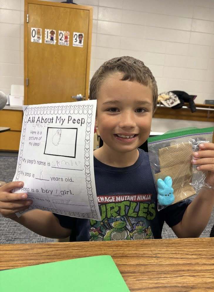student with his peep and all about peep paper