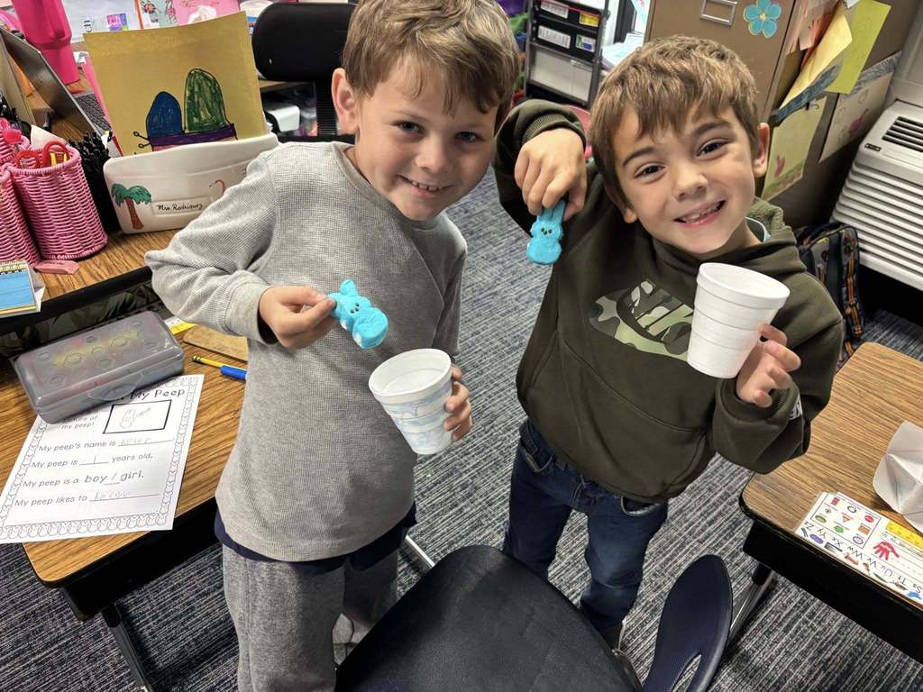 students with their peeps