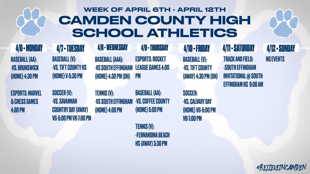 CCHS Athletic Schedule