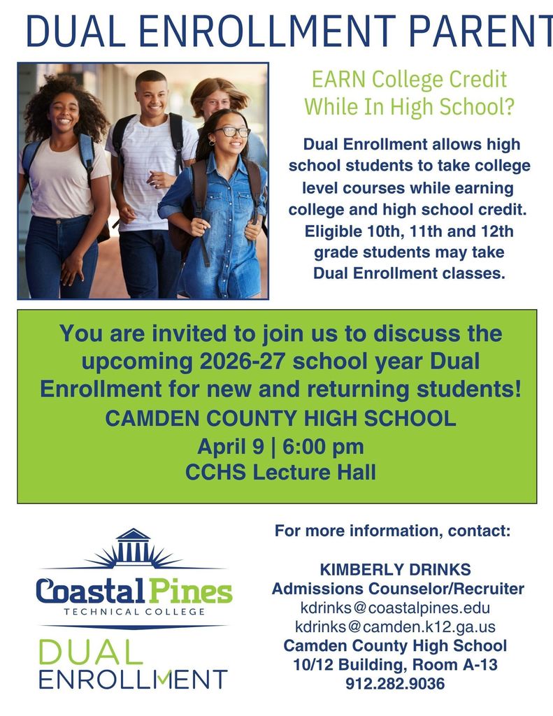 Dual Enrollment Parent Night Flyer- April 9th at 6pm- CCHS Lecture Hall