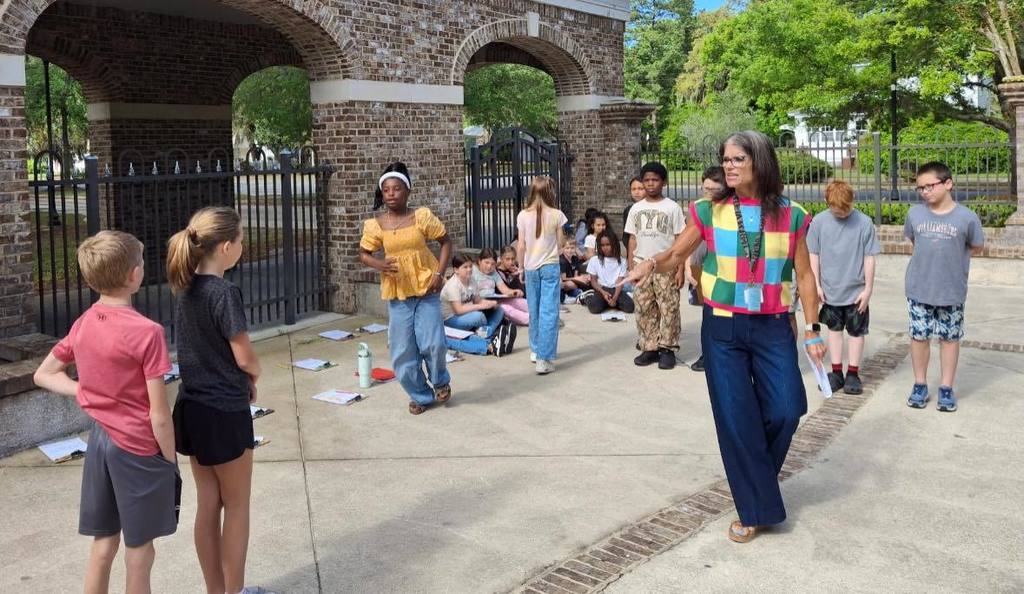 teacher teaching outside
