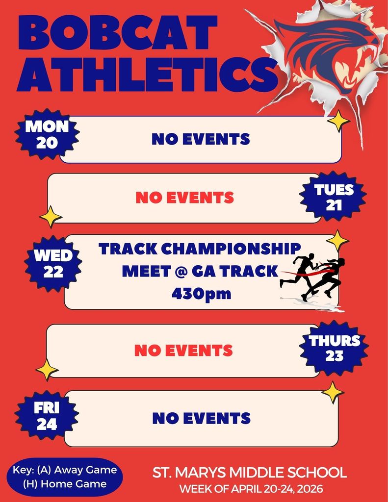 Poster showing athletics for the week of 4/20. No events except the track championship on Wednesday the 22nd.