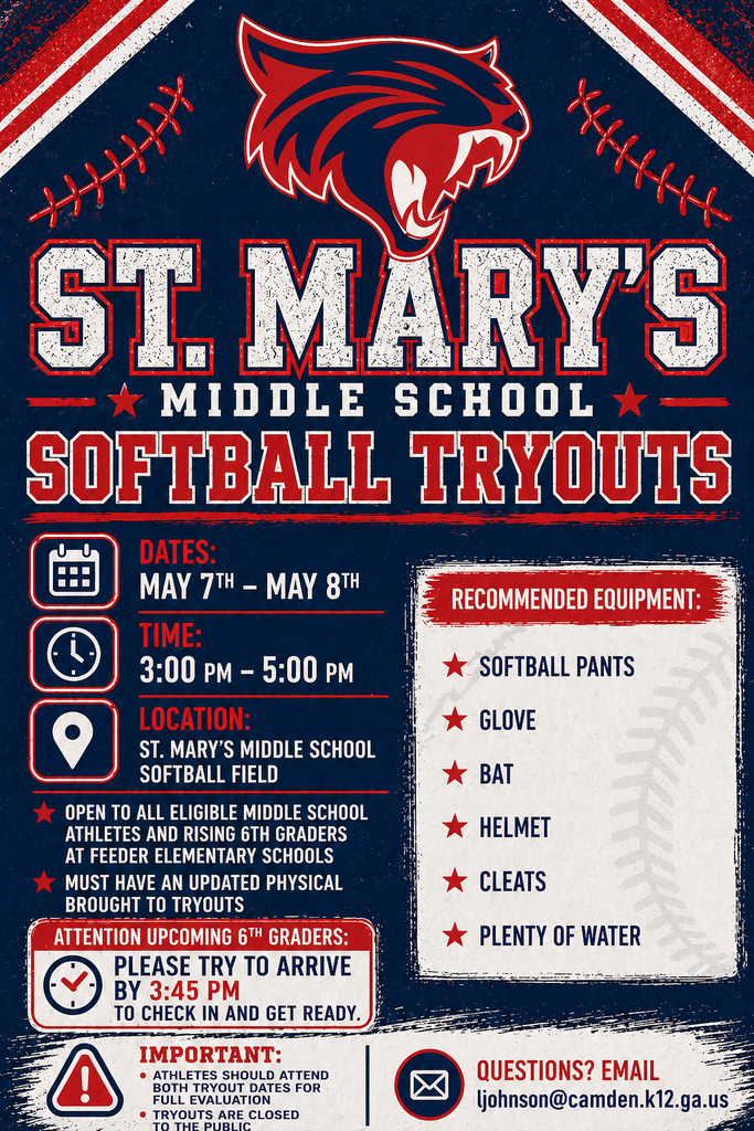 SMMS Softball Tryouts Flyer: May 7th &  8th, 3 to 5 at SMMS