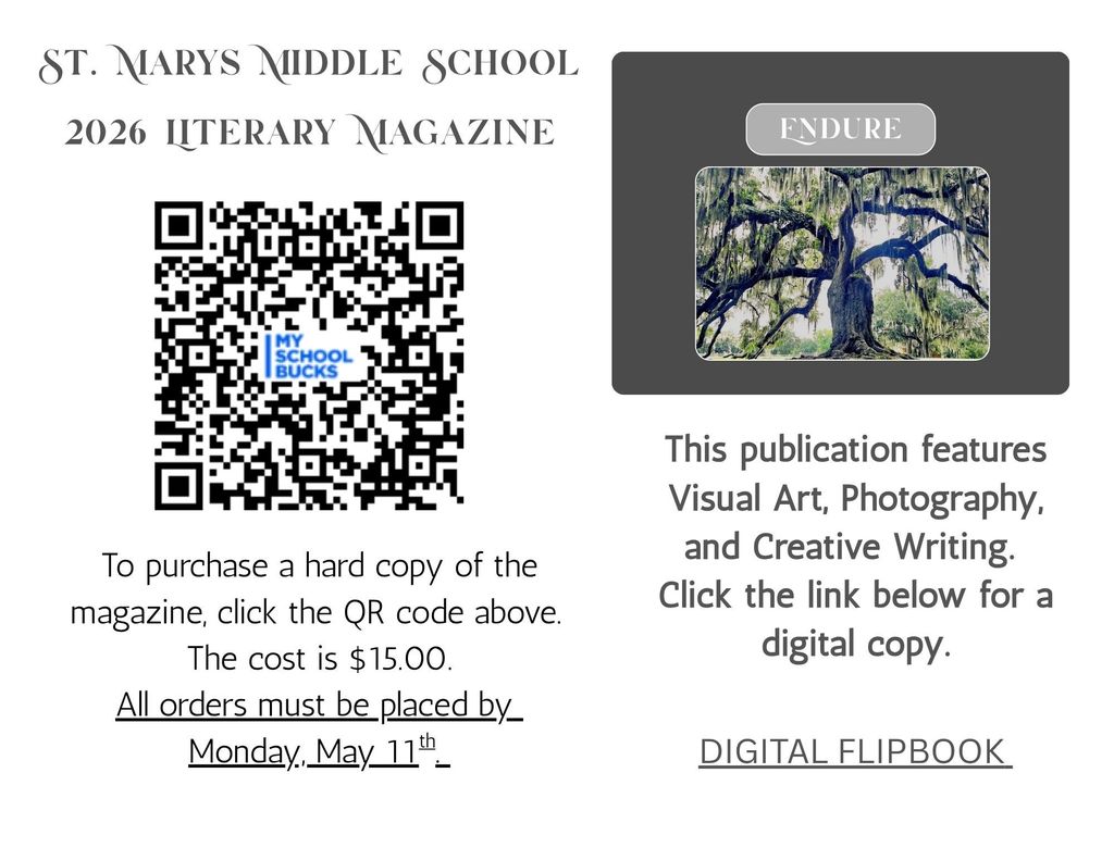 Flyer advertising the SMMS literary magazine and the order QR.