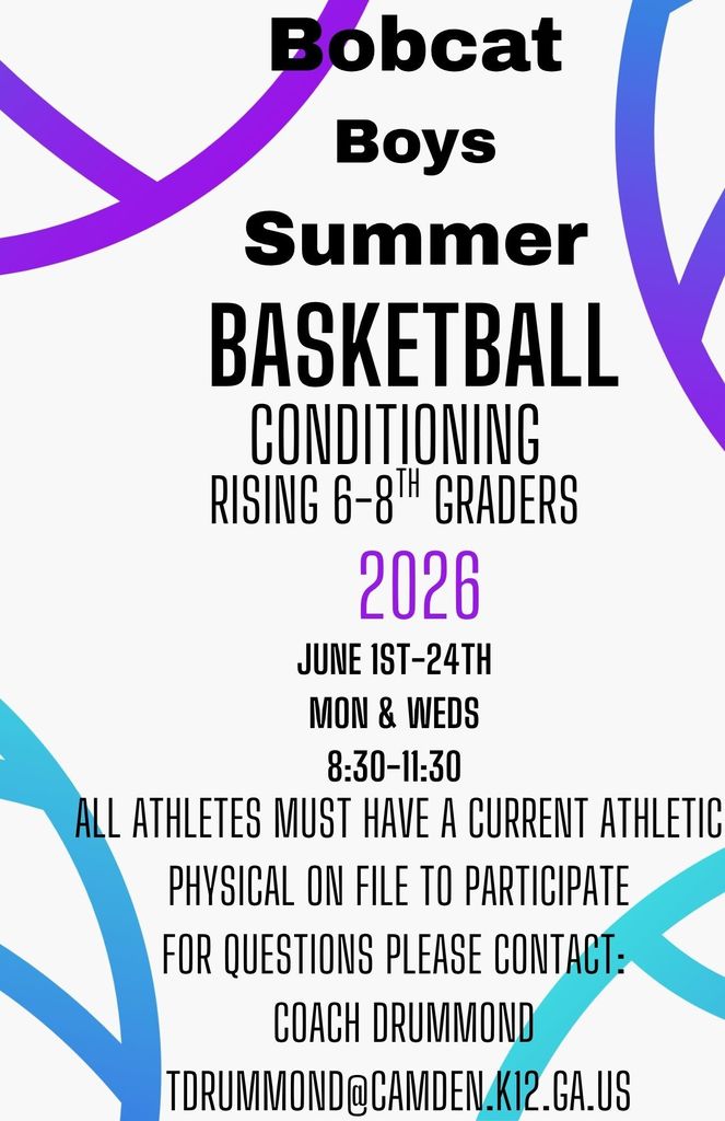 Flyer for SMMS Boys Summer Basketball conditioning- June 1st-24th, 8:30-11:30