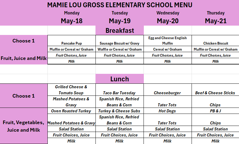 Breakfast & Lunch Menu 5/18-5/21