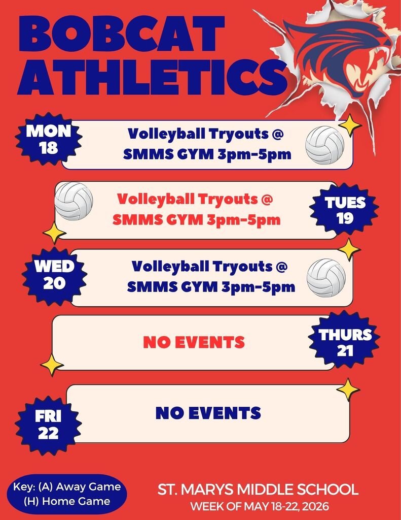 Bobcat Athletics for week of 5/18: Volleyball tryouts Monday - Wednesday.