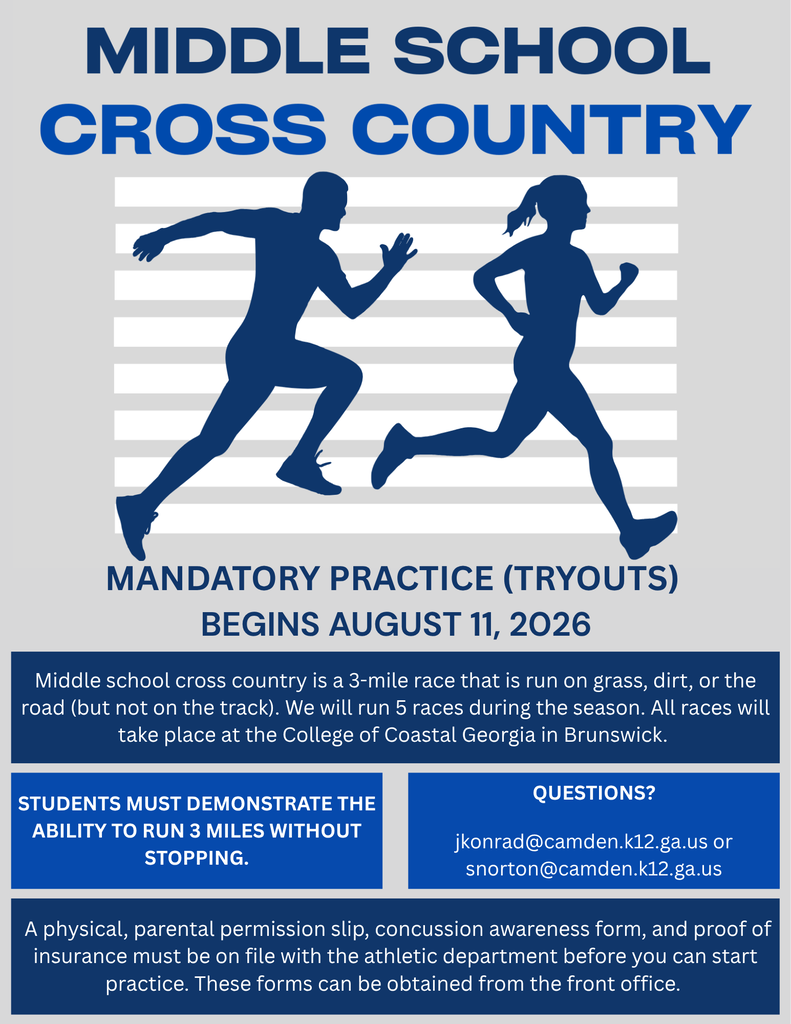 Middle school cross country information: mandatory practice (tryouts) beginning Aug 11th.