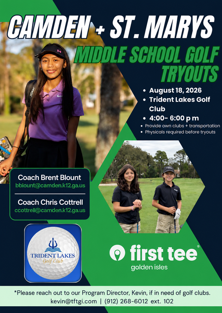 Middle school golf tryouts August 18th, 4 to 6 pm.