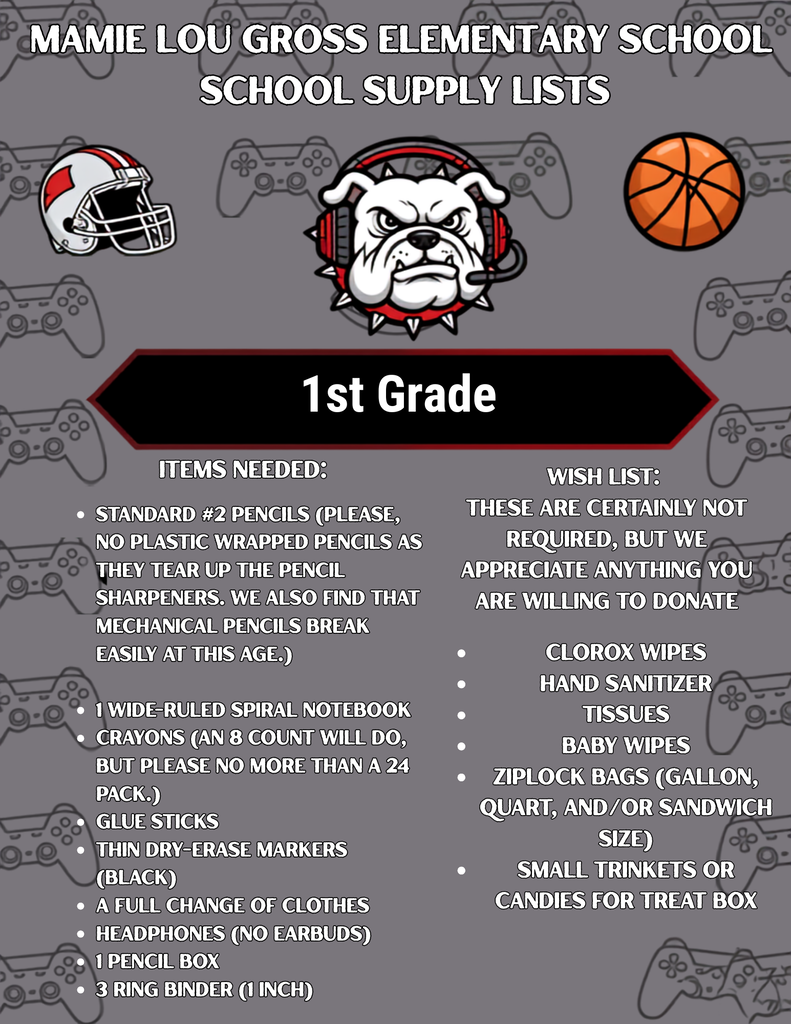 1st Grade Supply List