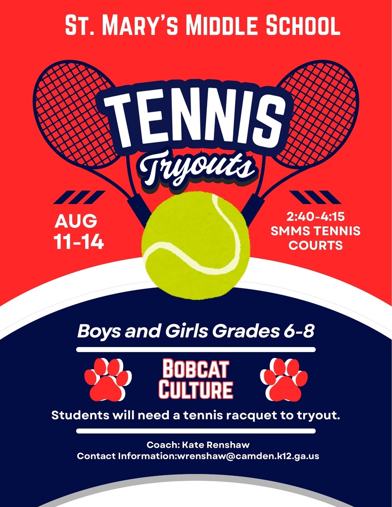 Tennis tryouts flyer- Aug 11-14, 2:40-4:15.