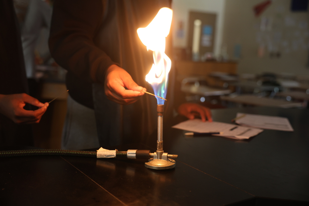 science lab with fire