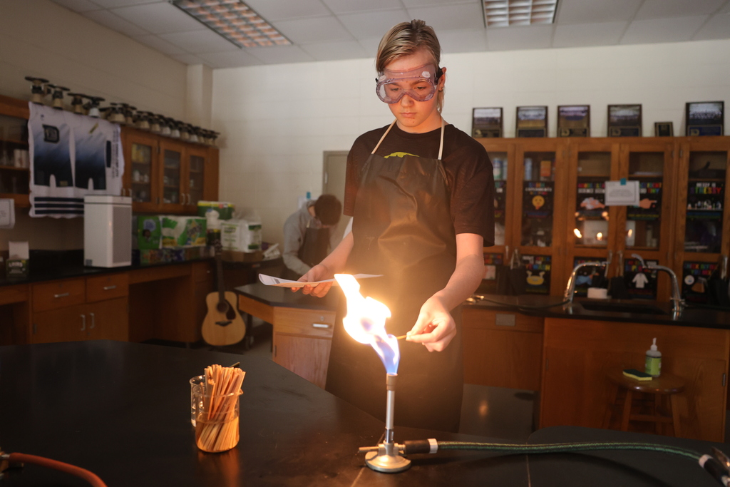 science lab with fire