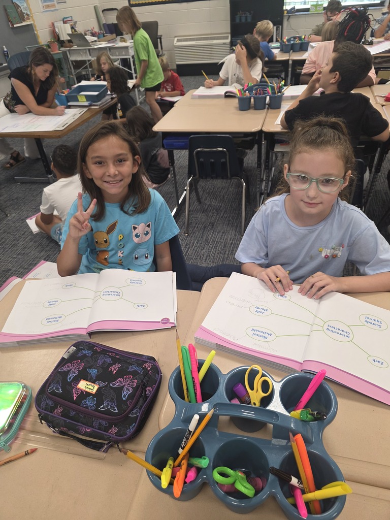 Third-grade students in Mrs. Villanueva’s class discuss character traits during a group reading lesson.