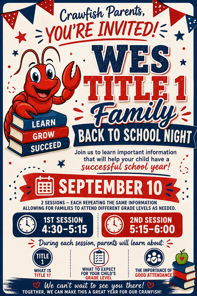 Flyer for WES Title I Family Night - September 10 4:30 - 5:15 OR 5:15 - 6:00