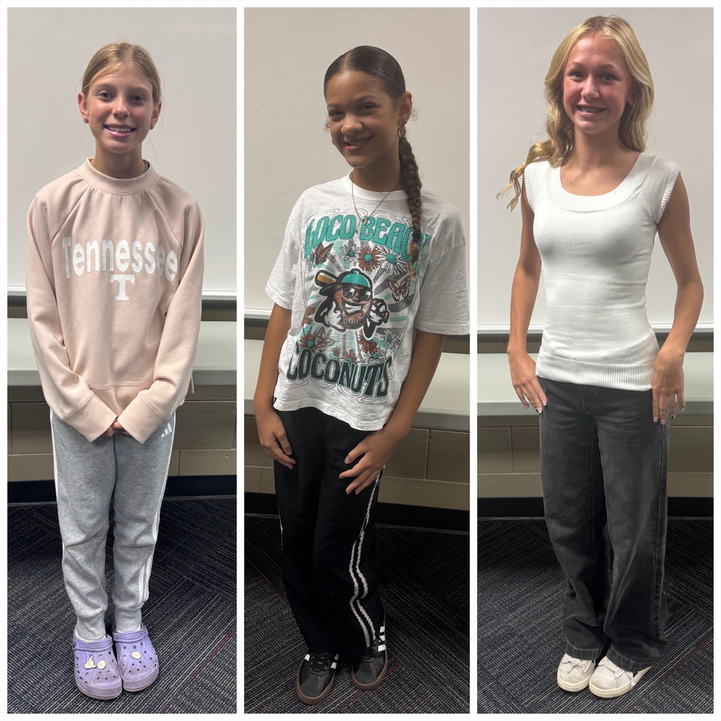 PBIS winners for this week. 6th grade: Emory Britt 7th Grade: Reine Weaver 8th Grade: Rosalie Cox