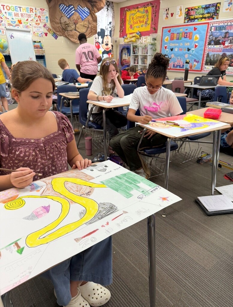 Students in 6th grade creating maps