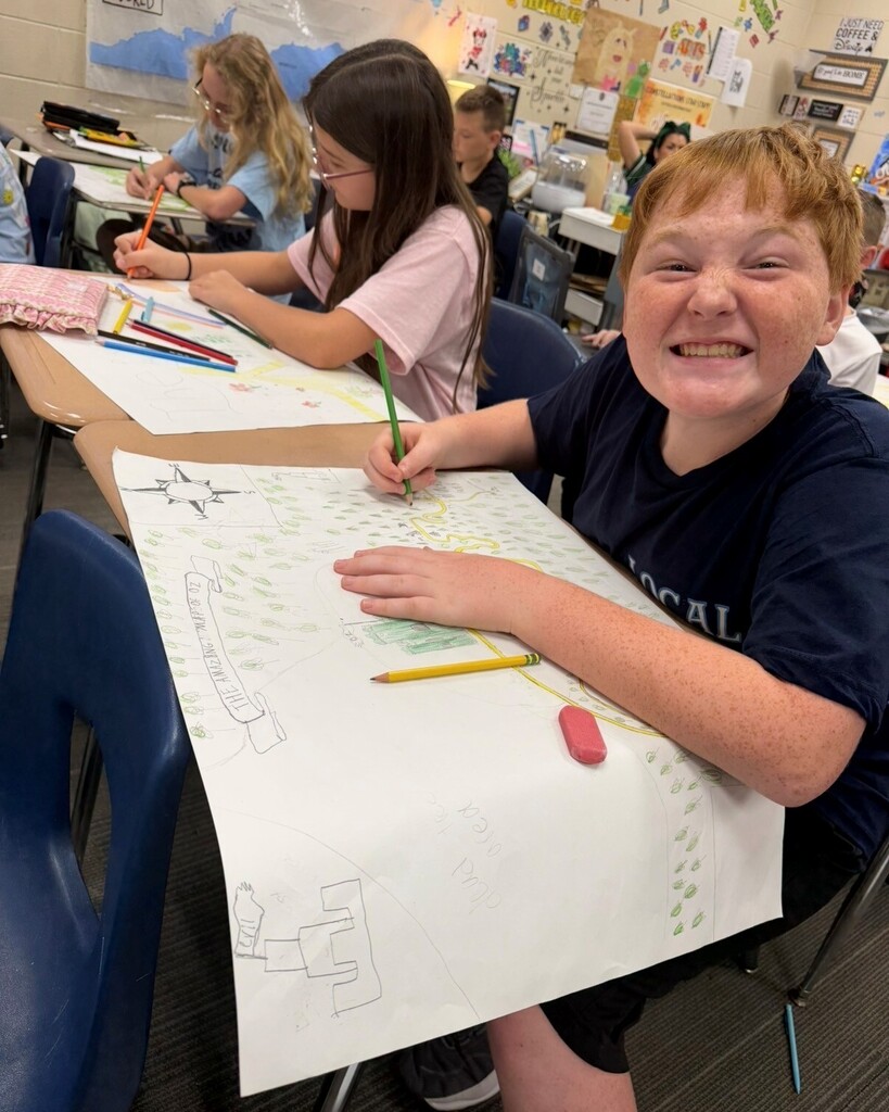 Students in 6th grade creating maps