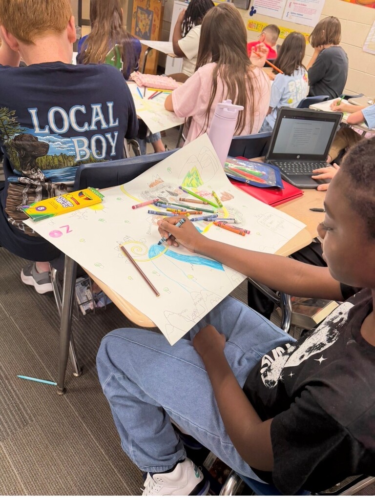 Students in 6th grade creating maps