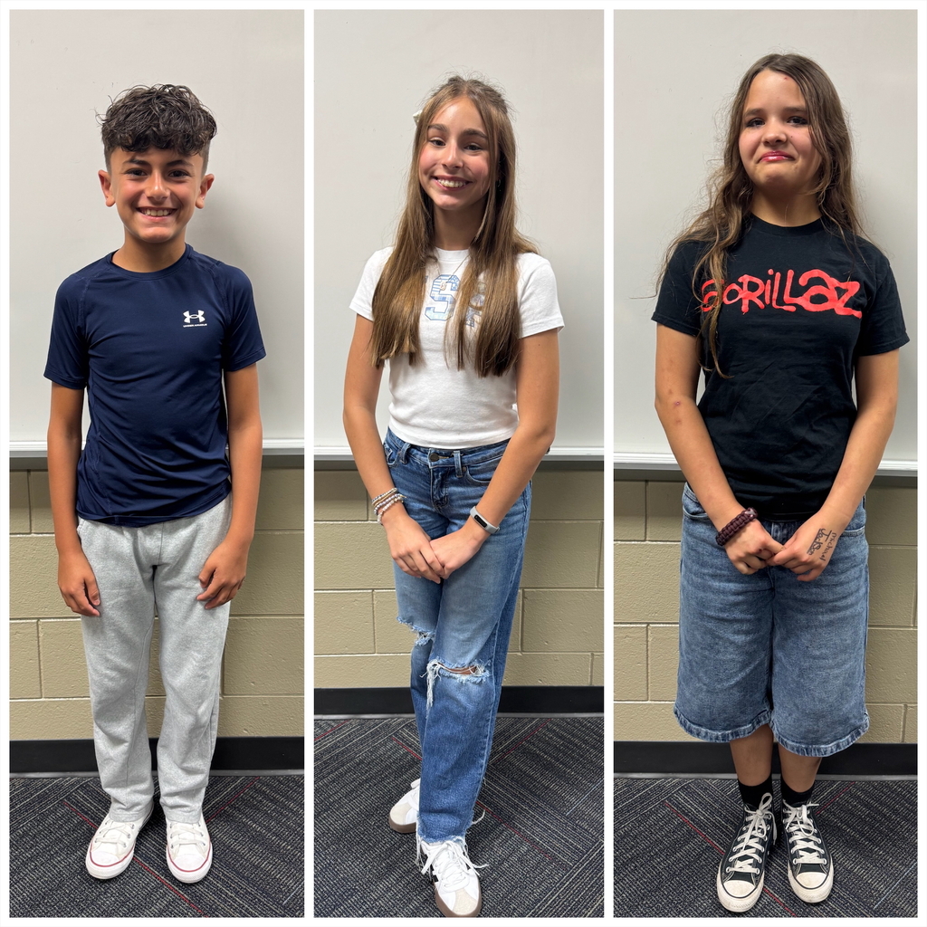 PBIS Winners for this week. 6th Grade: Marco Spencer 7th Grade: Abby James 8th Grade: Samara McElroy