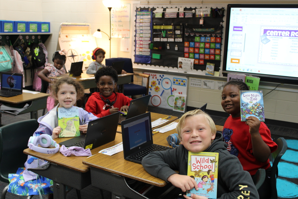 Kinder and 1st grade received books to keep from Great Books for Kids