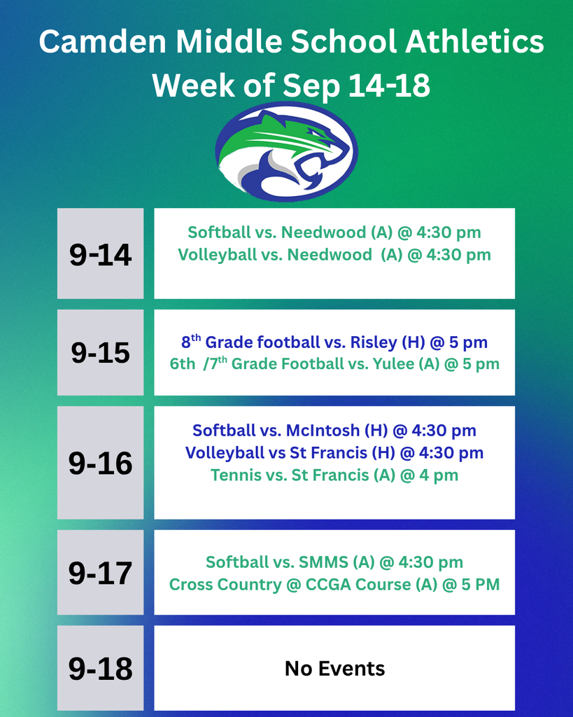 CMS Weekly Athletics Schedule