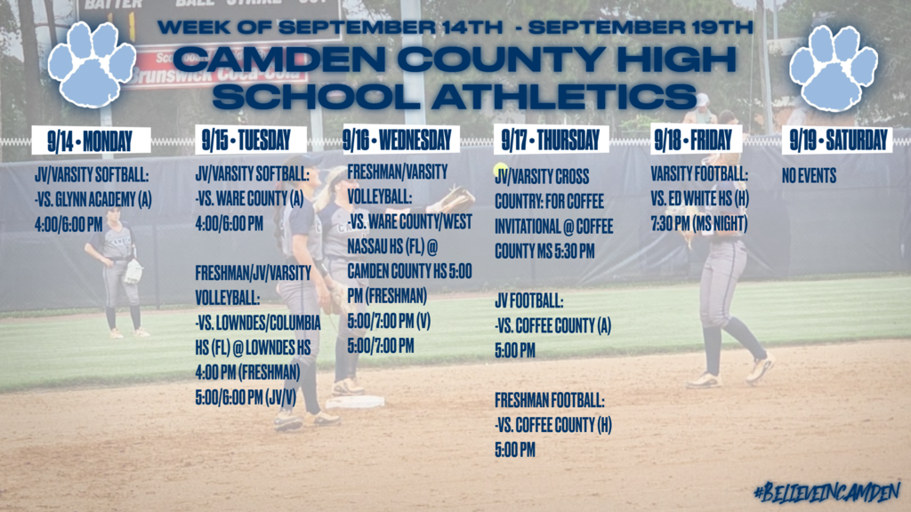 CCHS Weekly Athletics Schedule