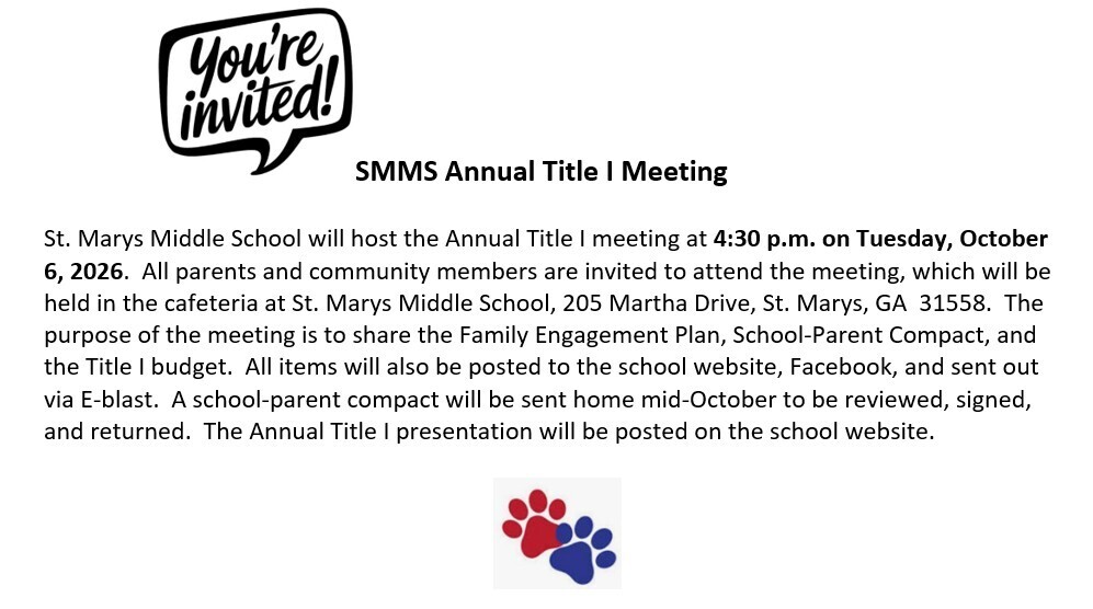 Update Title I meeting information: Tuesday, October 6 at 4:30 pm held in the cafeteria.