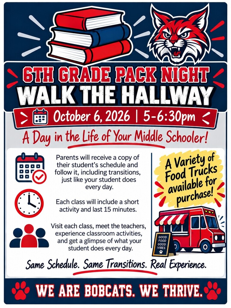6th grade Pack Night: October 6, 5-6:30pm.