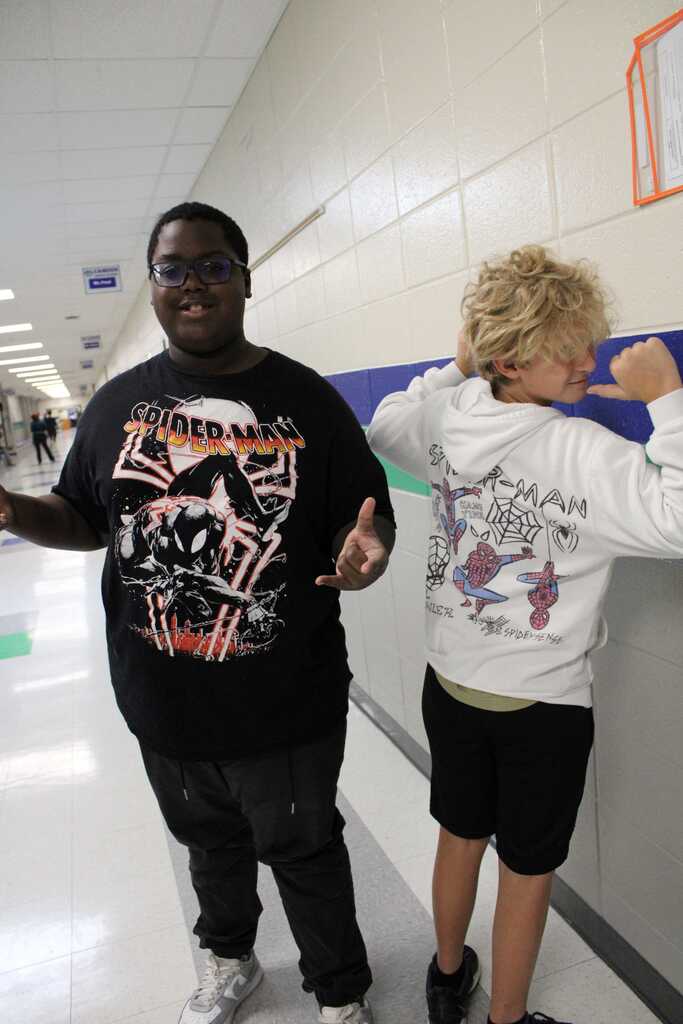 Students wearing spider-man shirts