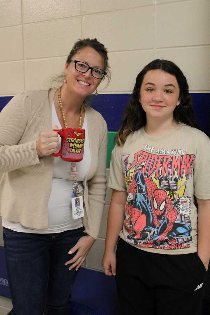 Student and teacher for comic book day