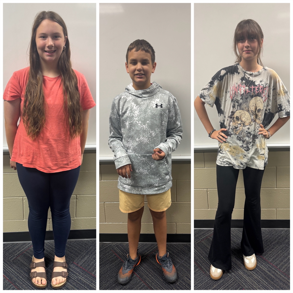 PBIS winners for this week. 6th Grade: Delaina Landreth 7th Grade: Carter Hanson 8th Grade: Lia Mapel