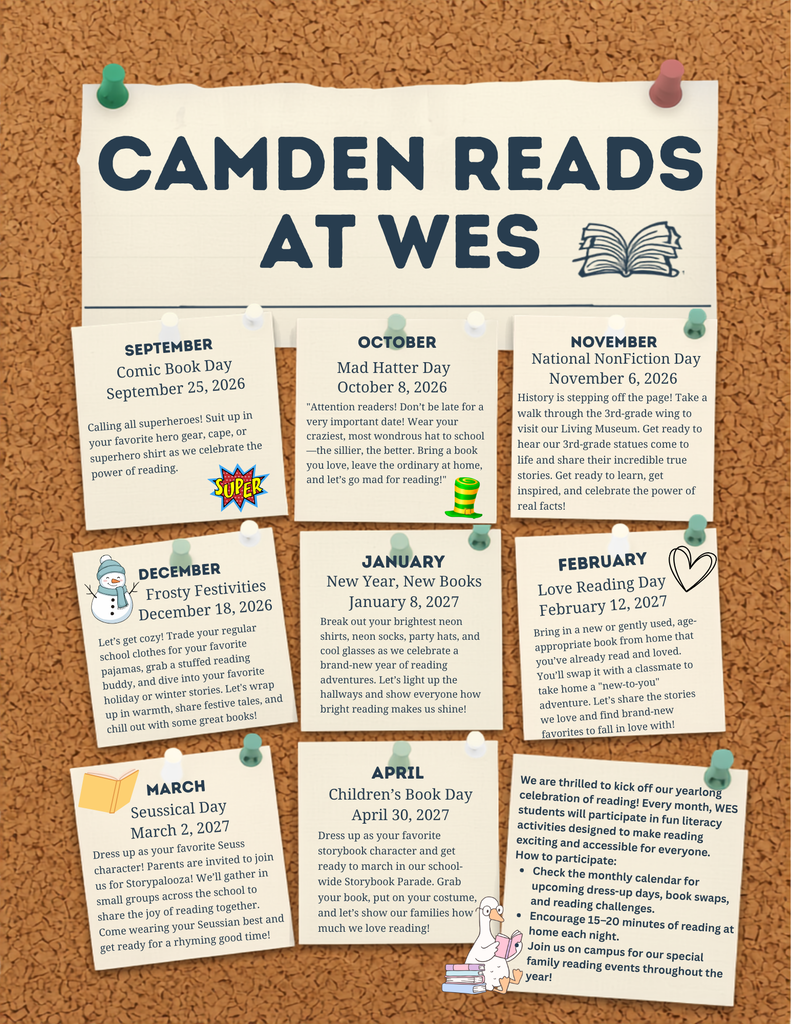 Camden Reads at WES Calendar of Events