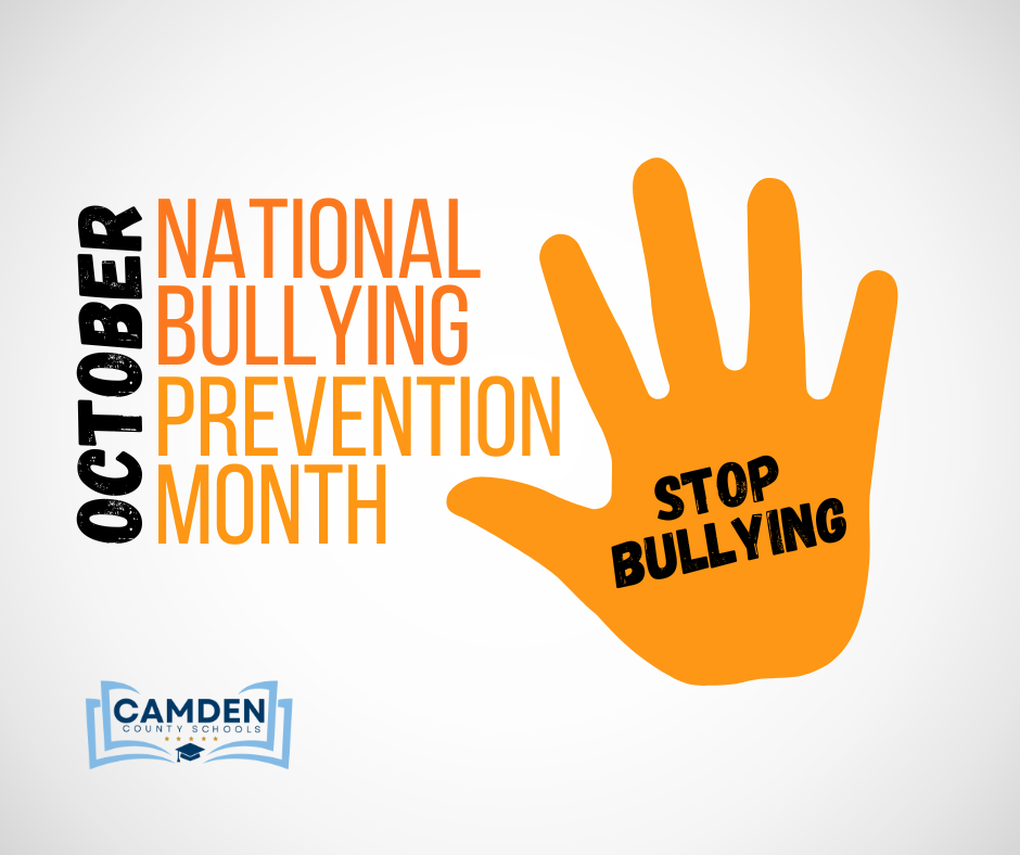 October is National Bullying Prevention Month, and at Camden County Schools, we’re standing up, speaking out, and saying NO to bullying. Every student deserves to feel safe, respected, and included — in every classroom, hallway, and lunch table. Together, we can build a culture of kindness, empathy, and support. 💙 Let’s raise our voices, lift each other up, and STOP BULLYING before it starts. #BElieveinCAMDEN #WeAreCamden #CamdenCountyStrong #BullyingPreventionMonth #StopBullying