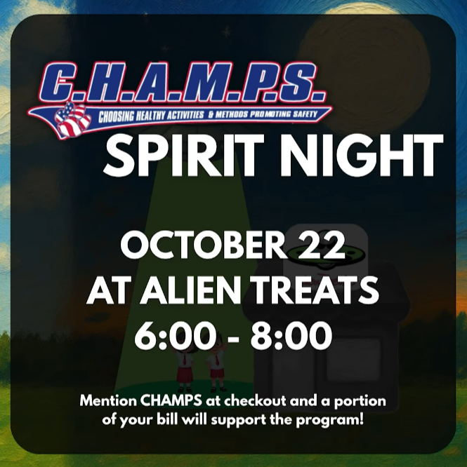 Camden County Sheriff's Office CHAMPS Spirit Night on October 22 at Alien Treats from 6-8 pm
