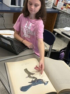 Bessette's Bird Club student looking in a book for research.