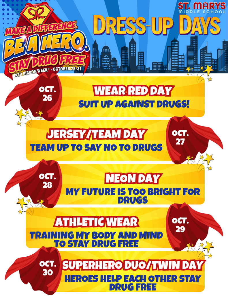 Flyer for Red Ribbon Week dress up days.