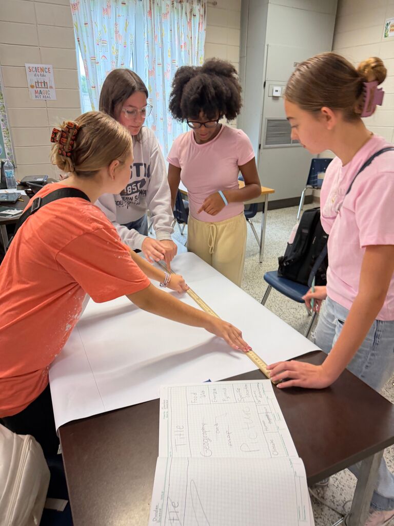 Mrs. Durden's 7th grade science class biome project picture of students working.