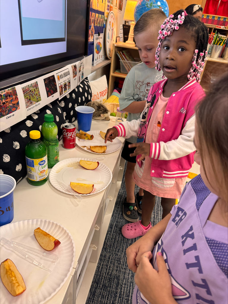 Students observing apples.