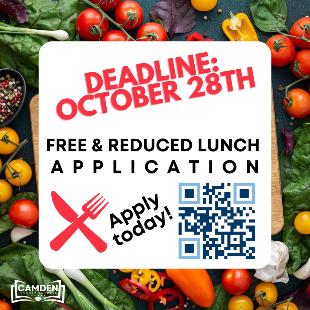 The deadline to submit your Free & Reduced Lunch Application is quickly approaching! Please follow the link below to apply today!  https://www.myschoolapps.com/ #BElieveinCAMDEN #WeAreCamden