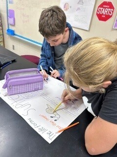 Students working on planet project